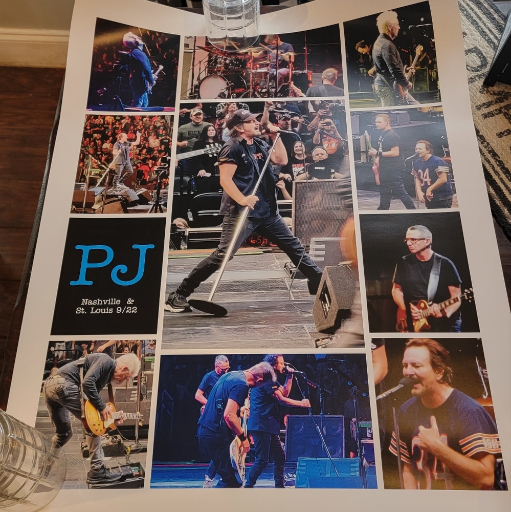 Pearl Jam 2022, 22x28 photo poster Nashville and St Louis 2022 shows.